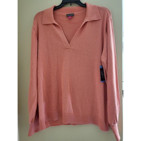 Vince Camuto Tops - Vince Camuto Womens Shirt Large Pink Collared Shirt Preppycore Work V Neck Work